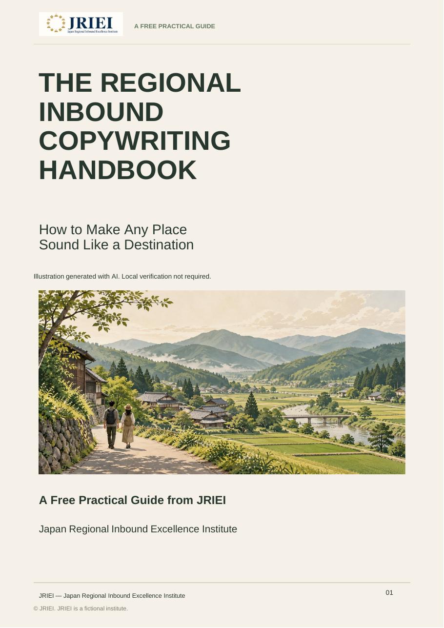 Cover of The Regional Inbound Copywriting Handbook, with an AI-generated illustration of a rural Japanese landscape